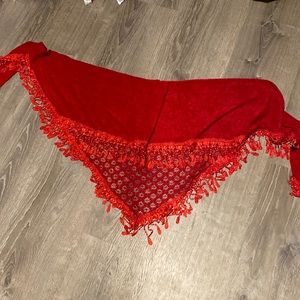 Vintage red shawl with embroidery